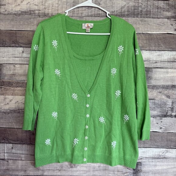 Quacker Factory Ladies Flower Bead Layered Cardigan Sweater Size Small green - Picture 1 of 8
